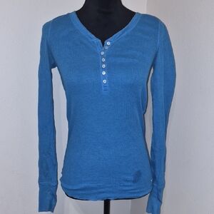 American Eagle Outfitters Blue Long Sleeve Henley
